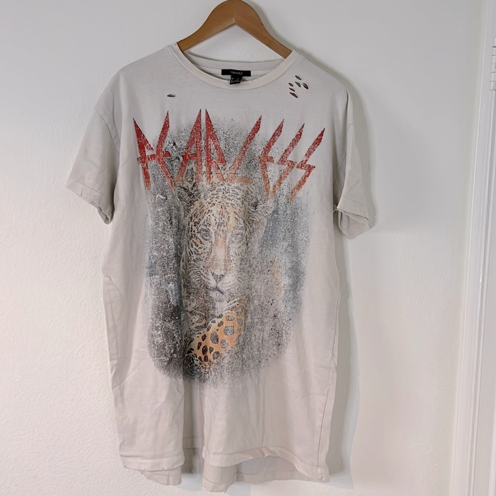 Distressed Fearless graphic short sleeve t shirt dress